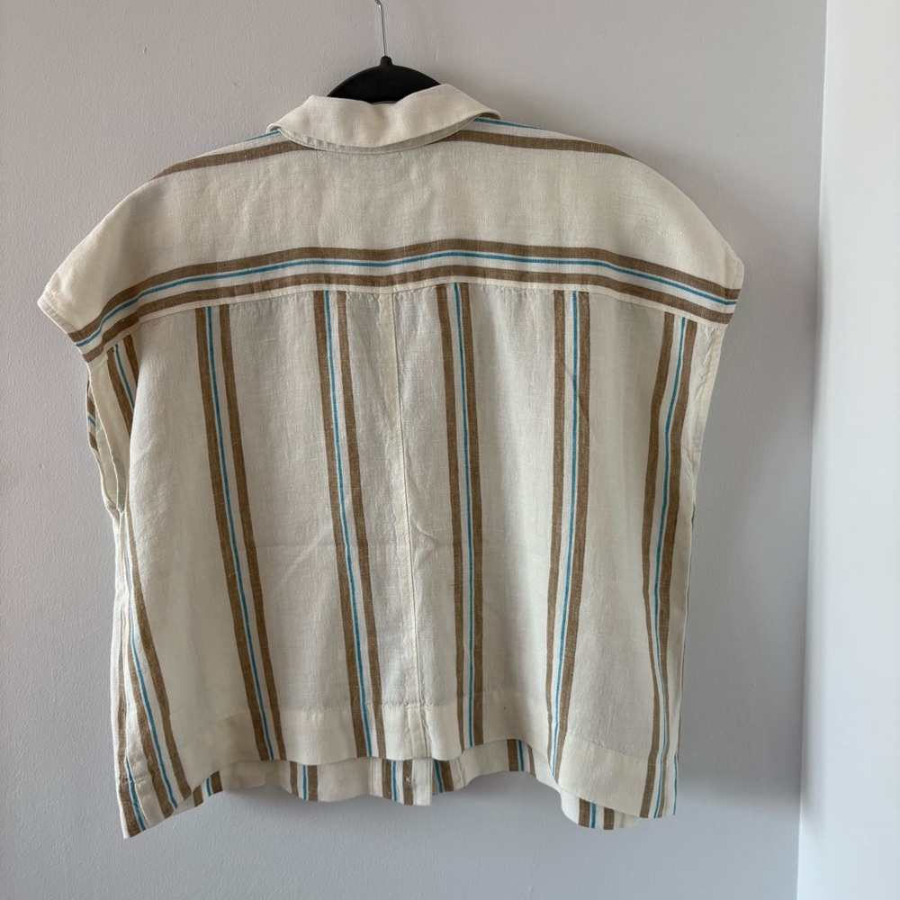 Madewell Boxy Cap Sleeve Shirt in Stripe 100% Linen Size M Rare Find! - Picture 9 of 14